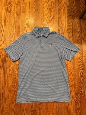 MASTERS Striped Short-Sleeve Cotton Polo Shirt - Blue Stripe